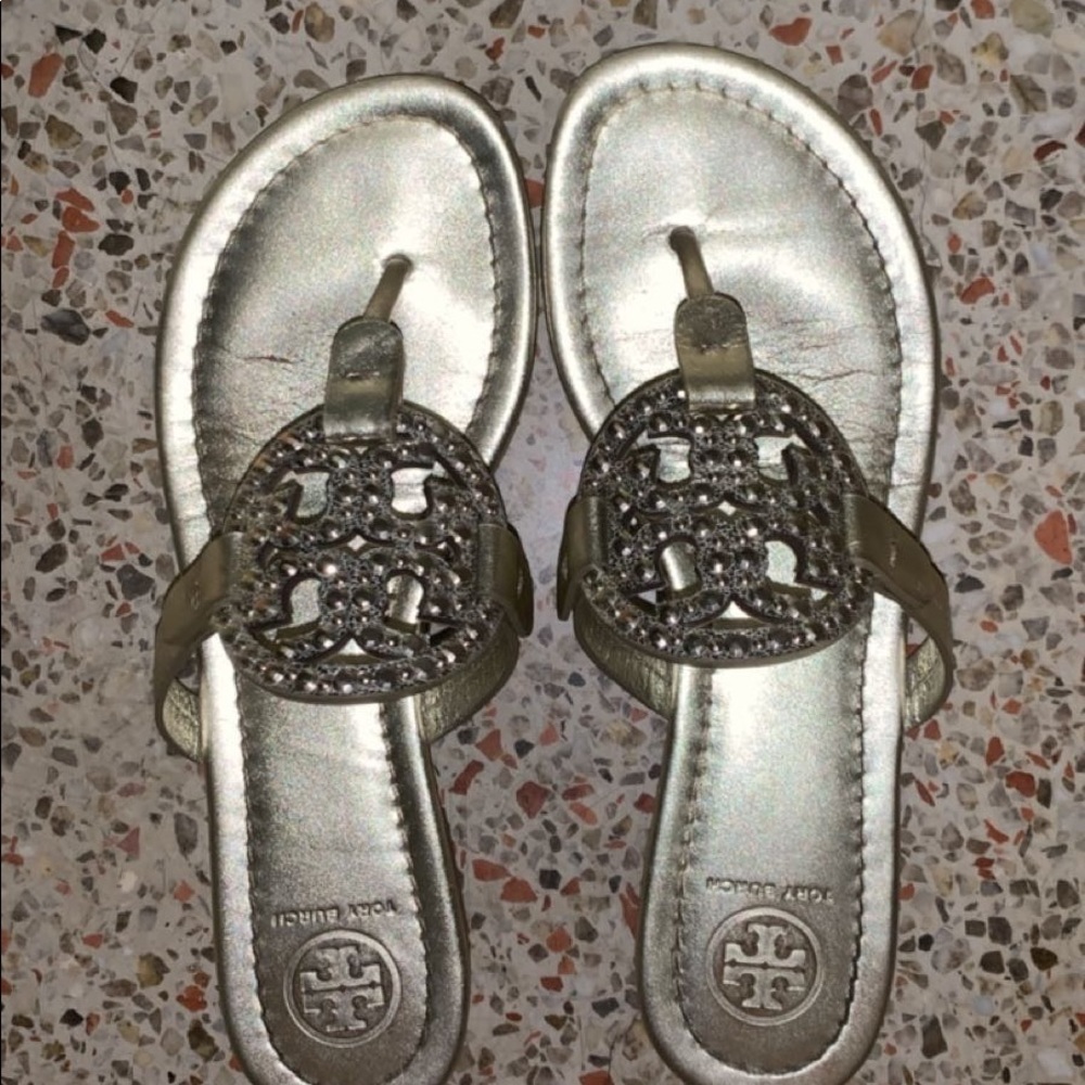 Like new Tory Burch sandals! Gold rhinestone!!
